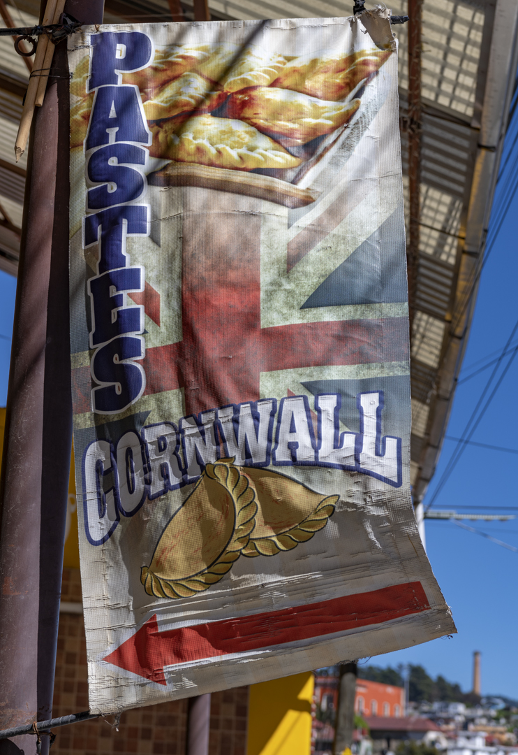 A Real del Monte shop sign boldly links the paste with Cornwall